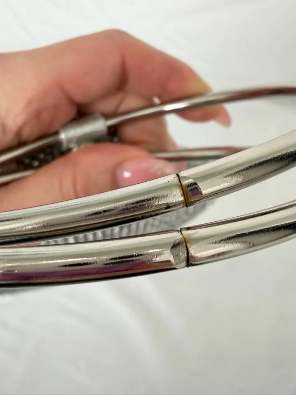 Silver Rhinestone Circle Handle Soft Handbag | Fits iPhone 17 Pro Max - Picture 12 of 12